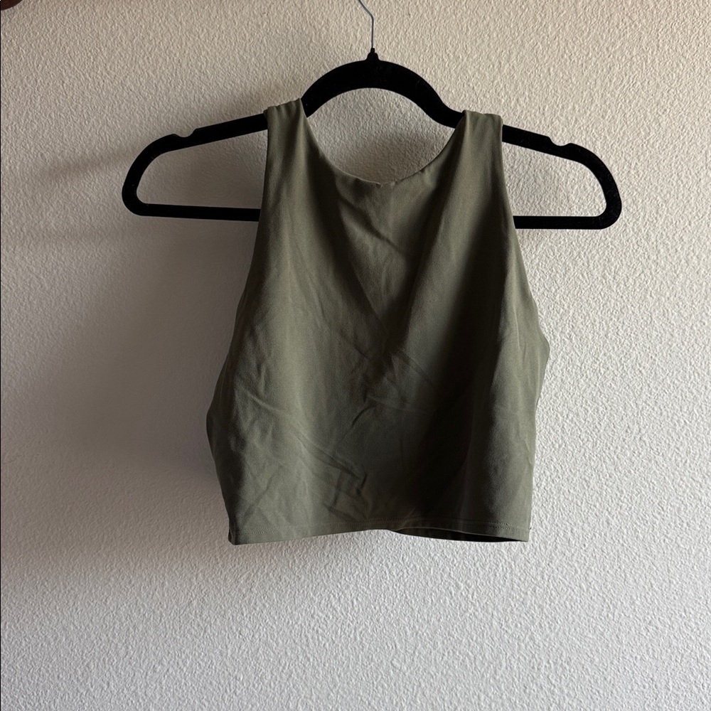 Athleta Conscious Crop Bra Army Khaki Green High Neck size medium - Picture 2 of 4